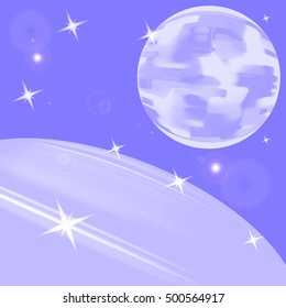 The moon and the earth from space. Abstract card with stars and planets and satellites.