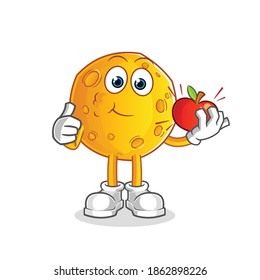 moon eating an apple illustration. character vector