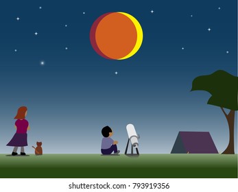 The moon eclipse night. (vector) 