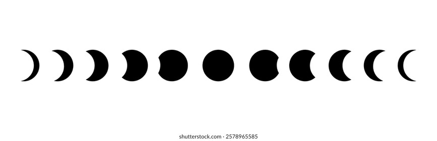 Moon eclipse shapes set. Moon phases or stages collection. Black Moon shapes elements collection for poster.