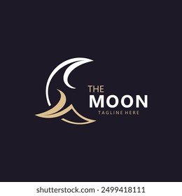 Moon elegant crescent and star logo design line in simple style outline background