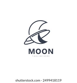 Moon elegant crescent and star logo design line in simple style outline background