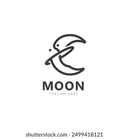 Moon elegant crescent and star logo design line in simple style outline background