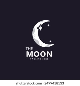 Moon elegant crescent and star logo design line in simple style outline background