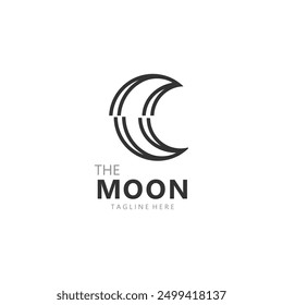 Moon elegant crescent and star logo design line in simple style outline background