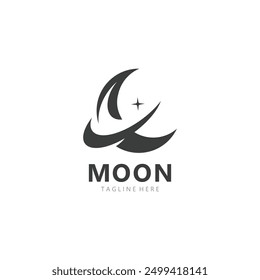 Moon elegant crescent and star logo design line in simple style outline background