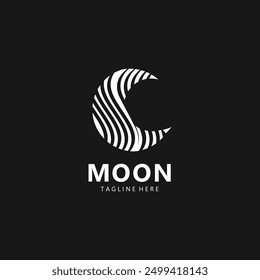 Moon elegant crescent and star logo design line in simple style outline background