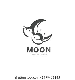 Moon elegant crescent and star logo design line in simple style outline background