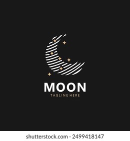 Línea elegante del diseño de la media luna y del logotipo de la estrella en fondo simple del contorno del estilo