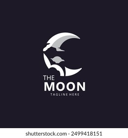 Moon elegant crescent and star logo design line in simple style outline background