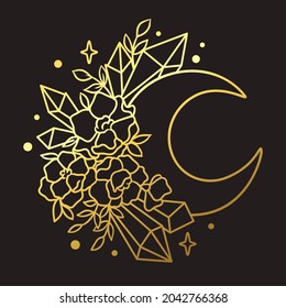 Moon esoteric art. Vector illustration. Yoga logo design, hand drawn zenart ornamental. Tribal, Boho, India, hippie, Bohemian styles