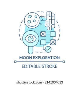 Moon exploration turquoise concept icon. Earth satellite studying. Space technology abstract idea thin line illustration. Isolated outline drawing. Editable stroke. Arial, Myriad Pro-Bold fonts used