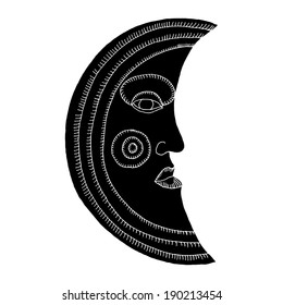 moon face decorative black and white 