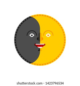 Moon with face folk symbol isolated. Vector illustration
