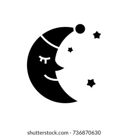 moon face sleep icon, vector illustration, black sign on isolated background