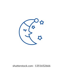 Moon face, sleep time line icon concept. Moon face, sleep time flat  vector symbol, sign, outline illustration.