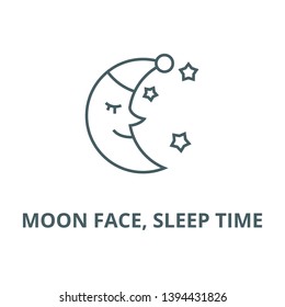 Moon face, sleep time vector line icon, linear concept, outline sign, symbol