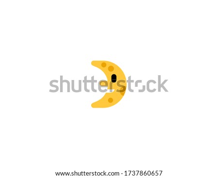 Moon face vector flat icon. Isolated crescent moon face cartoon emoji illustration