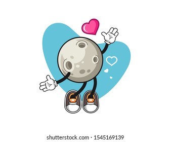 Moon fall in love cartoon. Mascot Character vector.