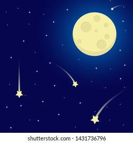 moon and falling stars in space