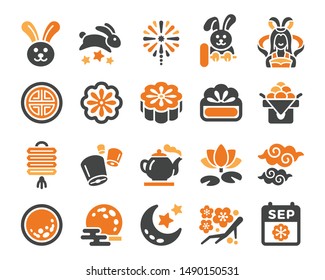 moon festival and mid autumn festival icon set,vector and illustration