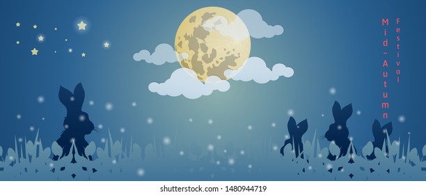 Moon Festival, Mid-Autumn Festival  vector, Moon on the sky.