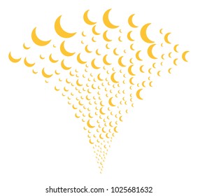 Moon festive fountain. Vector illustration style is flat iconic symbols. Object fountain organized from random icons as moon fireworks.