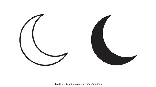 Moon filled and outlined icons vectors on white background