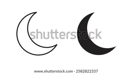 Moon filled and outlined icons vectors on white background