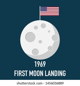 moon first landing 1969 flat design vector illustration