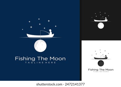 Diseño del logotipo del pescador de la luna