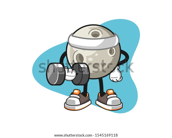 Moon fitness hold dumbbell cartoon. Mascot\
Character vector.