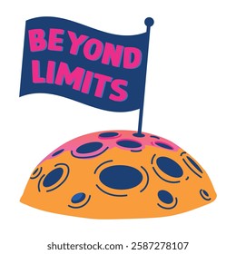 Moon flag with beyond limits typography, flat sticker 
