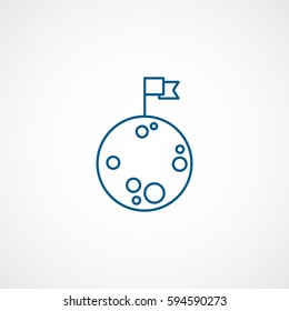 Moon With Flag Blue Line Icon On White Background