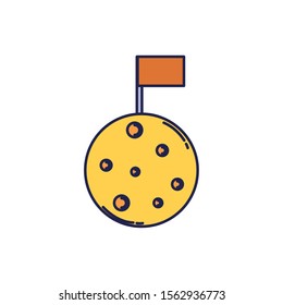  moon with flag fill style icon vector illustration design