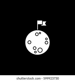 Moon With Flag Flat Icon On Black Background