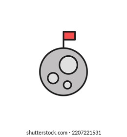 Moon with flag icon. High quality coloured vector illustration.
