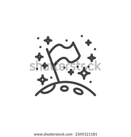 Moon with flag line icon. linear style sign for mobile concept and web design. Moon landing flag outline vector icon. Symbol, logo illustration. Vector graphics