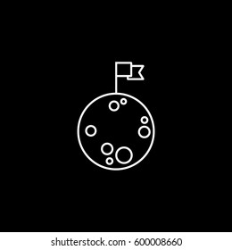 Moon With Flag Line Icon On Black Background