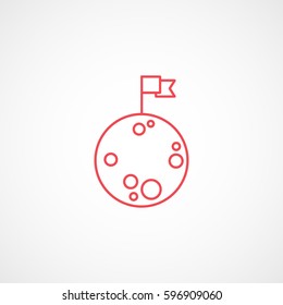Moon With Flag Red Line Icon On White Background