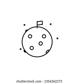 moon with flag in space icon. Simple thin line, outline vector of space, cosmos, universe icons for UI and UX, website or mobile application