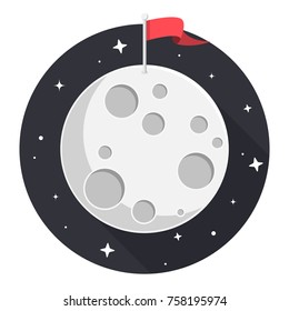 Moon With Flag And Stars Flat Design Icon