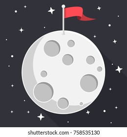 Moon With Flag And Stars Flat Design Icon