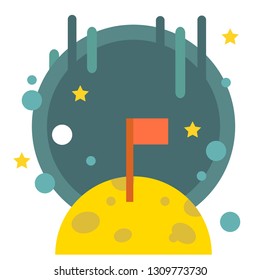 Moon with flag vector illustration in flat color design