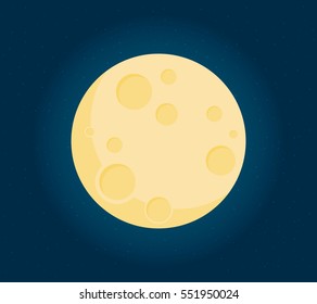 Moon In Flat Dasign Style.