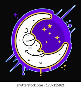 Luna De Estilo Plano. Astronomía Del Espacio Nocturno E Icono De La Luna De La Naturaleza. Vector Gibbous En Fondo Oscuro. Icono del planeta de la luna de caricatura. Satélite terrestre de astronomía científica en el espacio