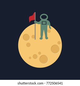 Moon in flat dasign style. Night space astronomy and nature moon icon. Gibbous vector on dark background. Cartoon planet moon icon.
