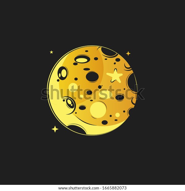 Moon In Flat Dasign\
Style. Night Space Astronomy And Nature Moon Icon. Vector On Dark\
Background. Cartoon Planet Moon Icon. Science Astronomy Earth\
Satellite In Space
