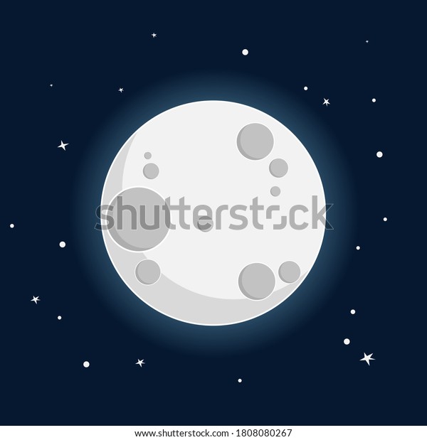 Moon in flat design style. Science astronomy\
Earth satellite in space. Night with Full Moon - Beautiful vector\
wallpaper. Vector on dark\
background.