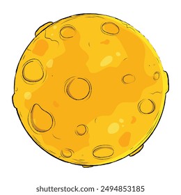 Moon in flat design style. Space astronomy and nature moon icon. Cartoon hand drawn yellow moon icon isolated on white background.
